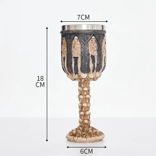 Resin Antique Carved Pattern Goblet 2 PCS, Vintage Relief Sculpture Cup, Stainless Steel Inner Insert, Table Decor for Christmas & Halloween