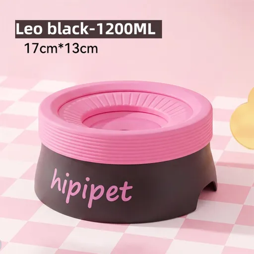 Leo Black 1200ML Large No Spill Slow Water Dog Bowl, Pet Water Feeder with Floating Disk - Anti Wet Mouth and Cleaner Drinking, Food Grade PP & TPR, Fully Removable & Easy Clean