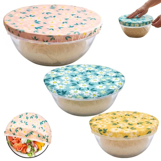 3Pcs Reusable Bowl Covers for Bread Proofing Cotton Beeswax Bowl Covers Reusable with Elastic Rim Sourdough Cover for Sourdough Baking Food Storage