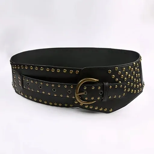 Women's Punk-Style PU Belt: Metal Stud and Buckle Decoration, Daily Streetwear Personality Accessory（Black bronze rivet）