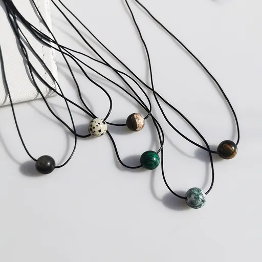 6-piece Vintage Geometric Natural Stone Bead Pendant Necklace Adjustable Black Rope Collarbone Chain Unisex Boho Jewelry Gift
