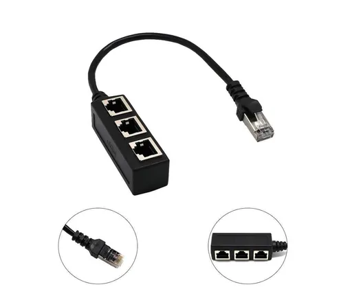 Ethernet Network RJ45 1 Male to 3 Female Connector Splitter Converter Cable - Black