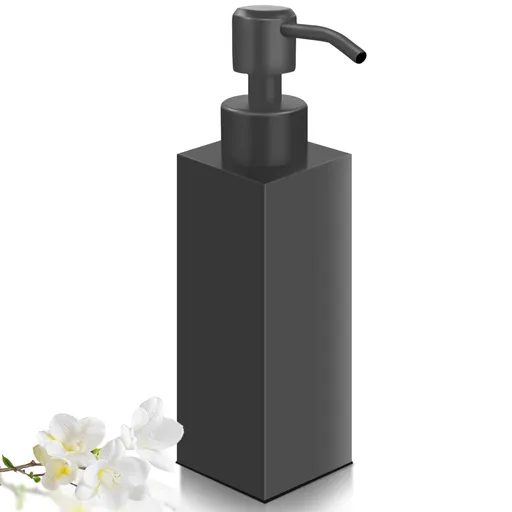 Soap Dispenser Black Glass with Stainless Steel Pump 12 Ounce for Kitchen and Bathroom