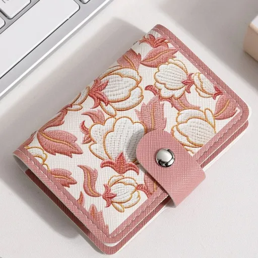 Stylish Floral-Printed Card Holder: Multi-Slot, Wallet for Driver's License and Bank Cards—Pink