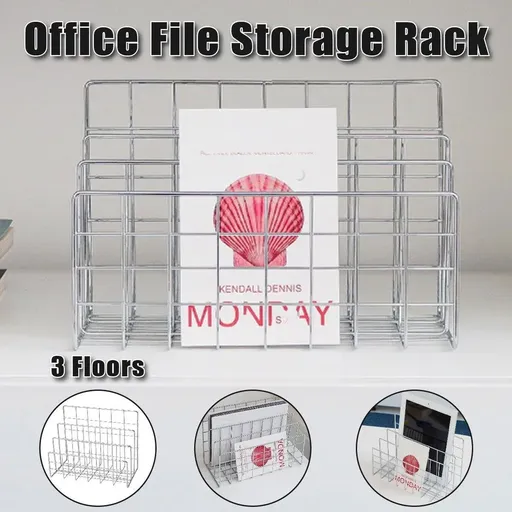 Three Layer Iron Office Document Organizer Rack Magazine Storage Shelf Bookshelf