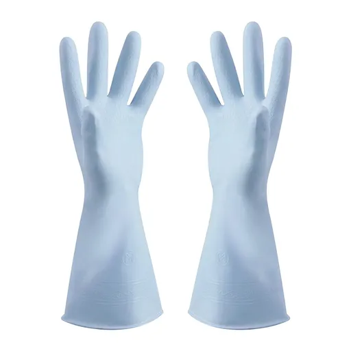 1 Pair Rubber Gloves for Dishwashing Cleaning, Cotton Lined Household Gloves, Waterproof Gloves for Kitchen Bathroom, Reusable, Light blue, Size S