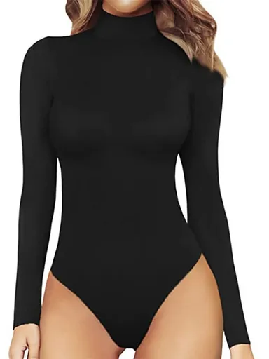 Size L Black Women's Sexy T-Back Bodysuit Thong Leotard - Milk Silk Round Neck Slim Fit Jumpsuit Base Layer