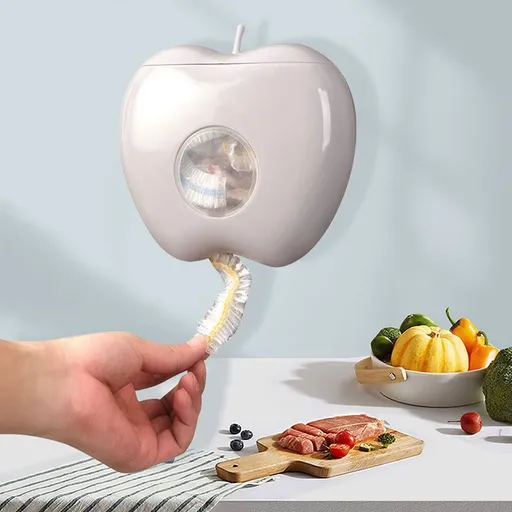 Plastic Wrap Storage Box, Fresh Keeping Bag Storage Box Punch-Free Wall-Mounted Large Capacity Apple Shape Kitchen