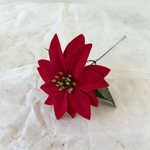 Christmas Single Flower Stem with Double Leaves Artificial Floral Pick 2 Pcs Perfect Christmas Gift