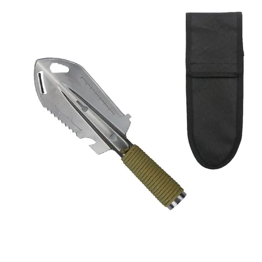 Hiking Trowel, Camping, Backpacking, Portable Shovel, Multitool, Ultralight Camp Tool, with Carrying Pouch, for Gardening, Outdoor, Survival（Silver Engineer Shovel Khaki Handl）
