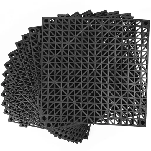 Modular Interlocking Cushion 6 Pack 11.8" x 11.8" Rubber Floor Tiles Non-Slip Splicing Drainage Mats for Outdoor Shower, (Black)