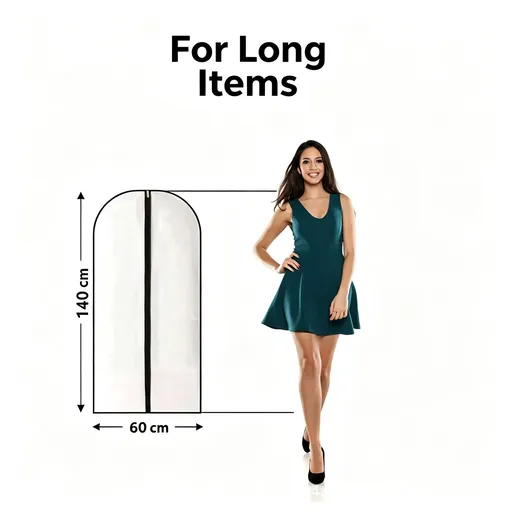 Black Trim | Single Piece | 60x140cm | Washable Thickened Long Dress Dust Protector, Clear Hanging Garment Cover for Evening Dresses & Long Down Coats, Christmas Evening Gown Dust Protector