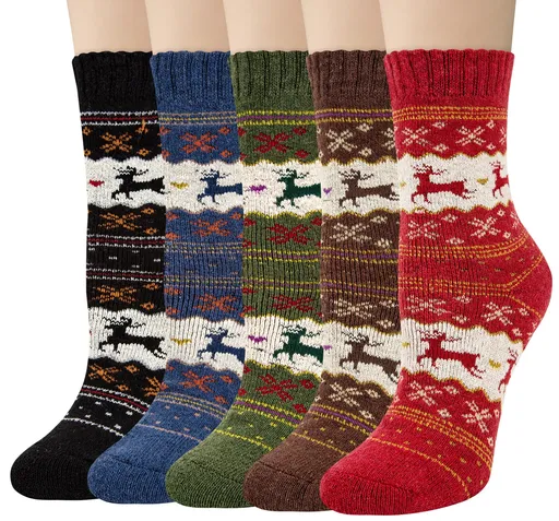 Norwegian Socks - Winter Socks Women - Christmas Socks - Warm Socks - House Socks - Thick Socks - Thermal Socks - Reindeer Motif - Vintage - Retro - Women's Socks - Hiking Socks - Winter Clothing - Multicolor - 5 Pairs