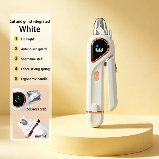 Electric Cat & Dog Nail Trimmer, LED Quick Sensor, Anti-Scatter, Type-C(white)