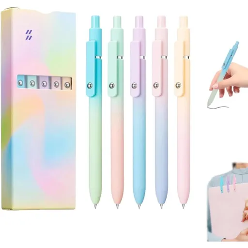Gradient Gel Pen Set, Quick Drying Gel Pens with Ball, Rainbow Minimalist Press Type Quick Drying Carbon GelPens (1 SET)