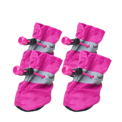 Rose Red 4 Pack Waterproof Dog Boots (Size 5) - Reflective Paw Protectors with Soft Lining, Adjustable Toggle and Non-Slip Rubber Soles for Rainy Walks and Outdoor Use