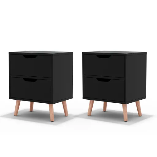Artiss 2 x Bedside Table 2 Drawers - BODEN Black