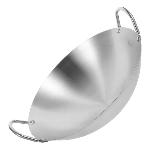 Heavy Duty Stainless Steel Wok Pan for Induction, Gas, Electric Stoves - Plated Silver