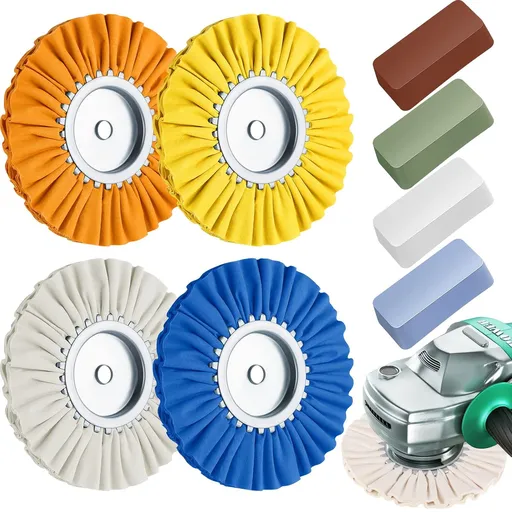 8 Inch Airway Buffing Wheels Aluminum Wheel Polishing Kit in Diameter 5/8 Arbor Hole, Compound and Metal Polish for Angle Grinder(Vivid Color,8 Pcs) Vivid Color