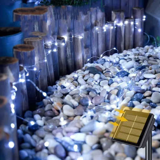 White Solar String Lights Outdoor Waterproof, Each 100 LED Solar Fairy Lights, 8 Modes Solar Christmas Lights for Outside Tree
