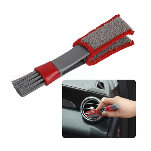 1 PC Double Head Brush for Car Clean, Soft Auto Interior Duster Detailing Brushes, Universal Vehicle Dashboard Screen (Red+Gray)