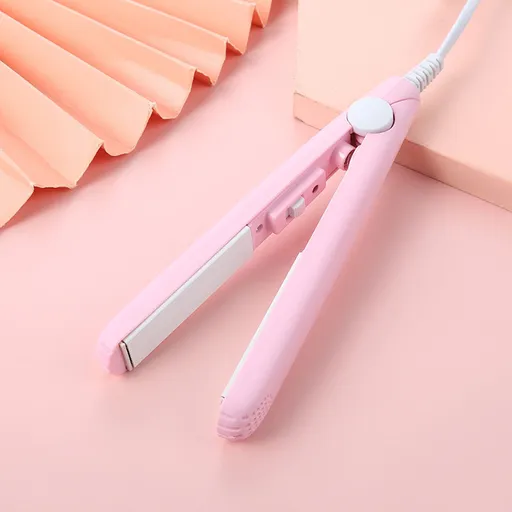 2 in 1 Mini Hair Curler, curling iron and straightener with 3D heating plates for short and long hair, Pink, 0.5 inch barrel