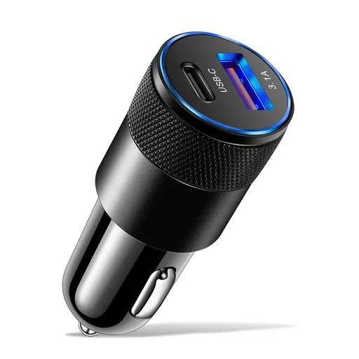 15W PD USB Car Charger, USB Type C Fast Power Charging Block, USB and PD Type-C Dual Interfaces, Plug Lighter Adapter, Car Charger Charging Adapter, for Daily Commutes, Road Trips Black