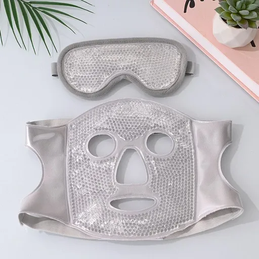 Gel Bead Hot & Cold Facial Mask & Eye Mask Set, Cooling and Heating Pack for Face and Eye Relief—Gray