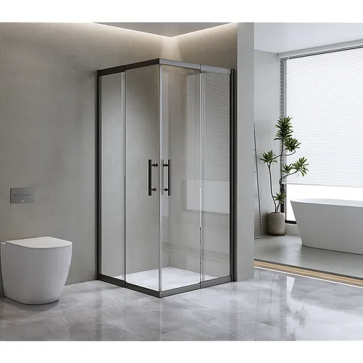 Adjustable 1200x1200mm Double Sliding Door Glass Shower Screen in Black