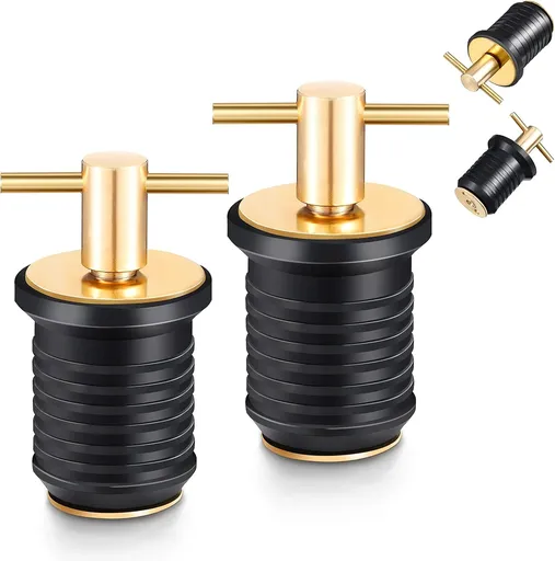 2 Pcs T-Handle Boat Drain Plug Brass Snap for Marine 1 Inch -