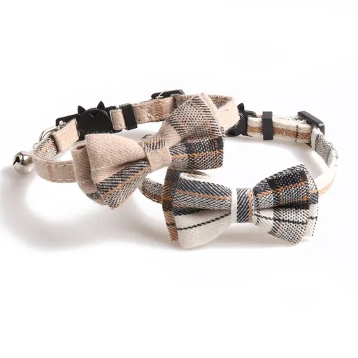 2 PCS Collar Breakaway with Bell and Bow Tie, Plaid Design Adjustable Safety Collars The breakaway buckle will quick