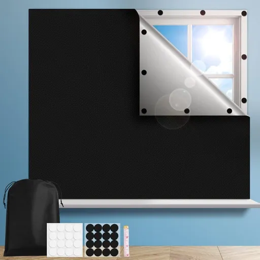 Blackout curtain with suction cups, UV protection, easy assembly for bedroom windows, home and travel, 100% blackout, 145x200cm