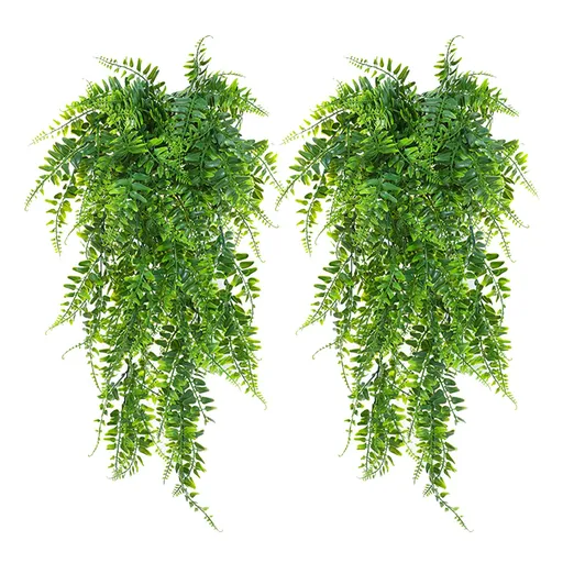 2pcs Artificial Hanging Plants Fern Plastic Green Fake Wall Hanging Ferns Plants for Garden Wedding Decoration