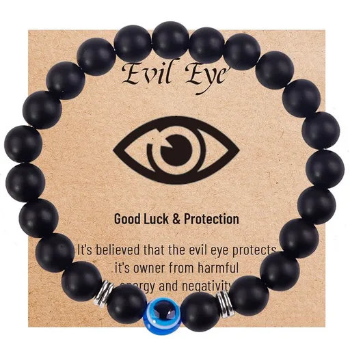 Evil Eye Bracelet for Men Black Obsidian Beaded Bracelet for Protection Lucky Amulet Bracelet Eye Bracelet for Birthday（2pcs）