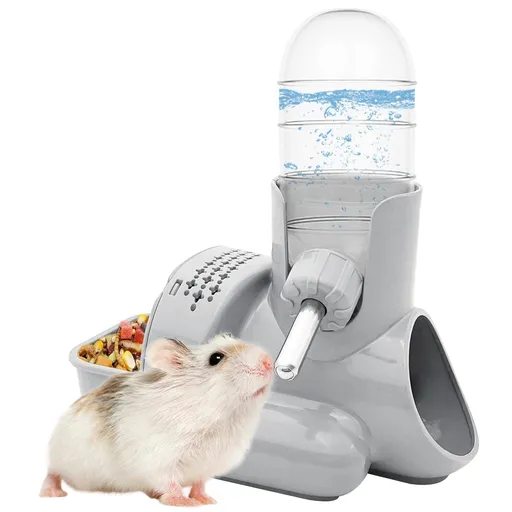 3 in 1 Hamster Water Bottle No Drip Small Animal Water Bottle Automatic Bottle Dispenser with Food Container Base Hut