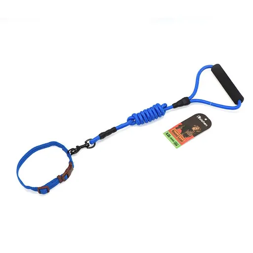 Zichen Dog Nylon Running Leash Collar Set Blue 1.2 Round Rope +2.5 collar