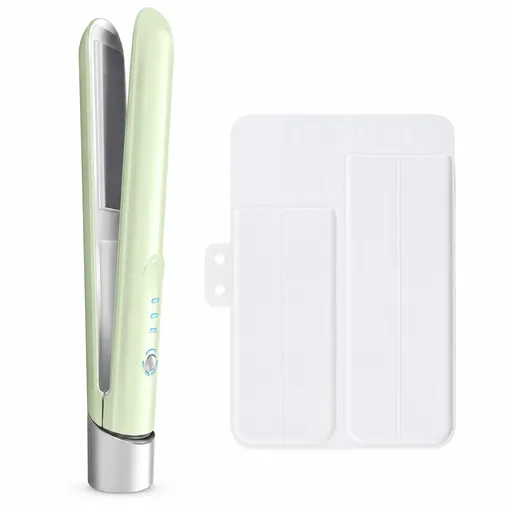 Green Cordless Mini Hair Straightener and Curler and Heat Resistant Silicone Storage Mat - 3 Temperature Settings, Travel Friendly, Alloy Heating Plates, Portable Styling Kit,Suitable as a gift