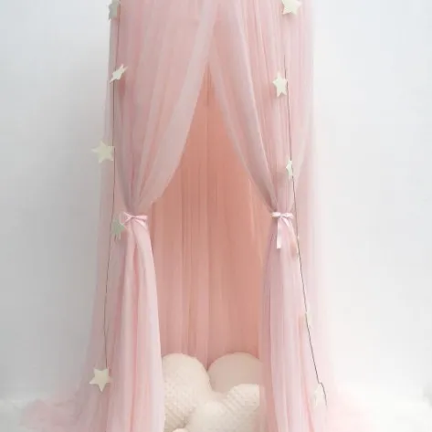 Pink Nordic Style 7-Layer Tulle Bed Canopy 300cm Extra Long 60cm Dome for Australian Kids Bedroom Nursery and Playroom Decor