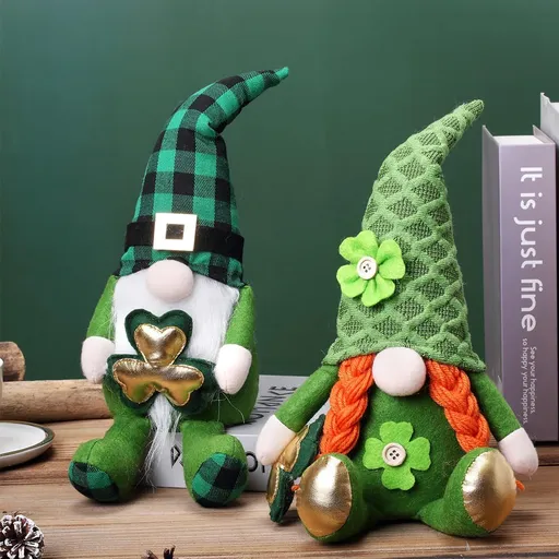2PCS Plush for Patrick's Day Gift,Faceless Irish Leprechaun Elf Doll,Green Shamrock Ornament Decor Saint Patrick's for Home