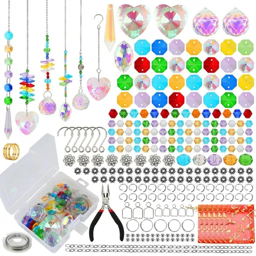 460PCS Adult Homemade Sun Catcher Maker Kit Crystal Sun Catcher Craft Set with Colorful Crystal Beads Rainbow Prism Manufacturing, Suitable for Window Hanging, Indoor and Outdoor Garden Decoration