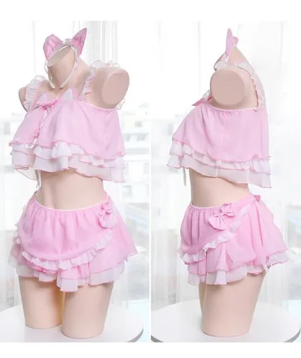 House Of Dasein Neko Maid Lingerie Set Cosplay - Pink