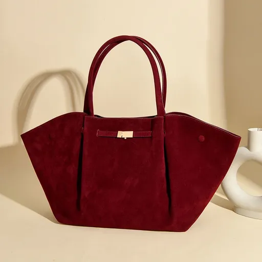 Wine Red Women's Wings Shape New York Slouchy Tote Bag (61 x 13 x 29CM) - Soft Textured Suede, Oversized Dumpling Shoulder Handbag with Magnetic Closure, Organised Pockets and Metal Feet
