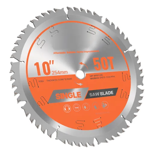 Circular Saw Blade, 254 mm Diameter, 50 Sharp Alloy Teeth, 15.875 mm Arbor, Fine Finish, Wood Cutting Blade for Circular Saw, with Noise-Reducing Heat Vents, for Cutting Plywood, OSB, Hardwood