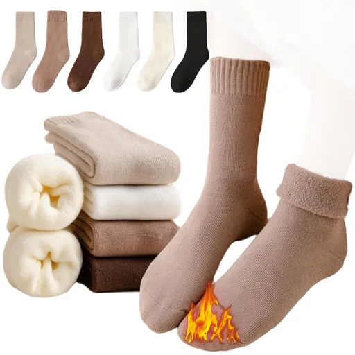 10 Pairs oatmeal colore Thermal Mid-Calf Socks Thermal Mid-Calf Socks - Thick Fleece Lined Winter Socks, Heat Retention Cotton Socks for Men & Women, Cold Weather Cozy Wear