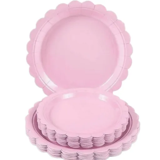 25 Pcs Pink Paper Plates 7 Inch Scalloped Pink Plates Cute Dessert Cake Party Plate for Girls Birthday, Baby Bridal Shower, Wedding