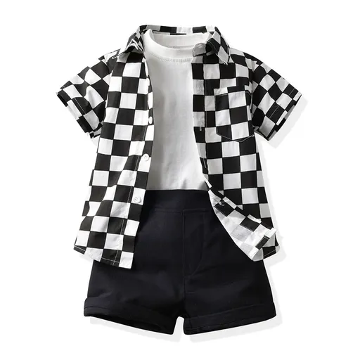 Top and Top Boys Plaid 3 Piece Set Cotton Black 150cm