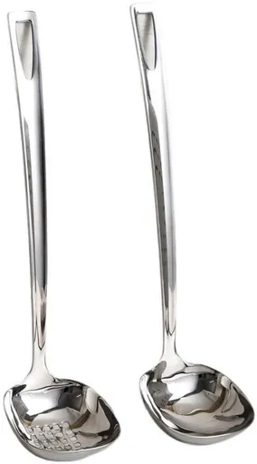 Soup Spoon Set - 2-Piece - Stainless Steel Soup Spoon - Strainer - Hanging Spoon - For Serving Soup - For Serving Porridge - Heat Resistant - Non-Slip - High Temperature Resistant