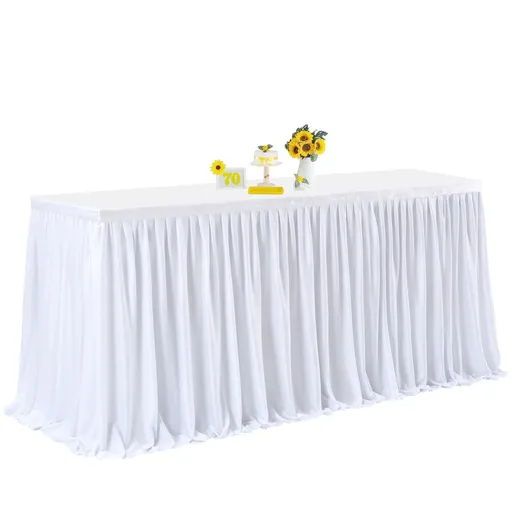 White 4ft Table Skirts for Rectangle Tables, Pleated Tablecloth for Christmas Baby Shower Wedding Decor Birthday Party