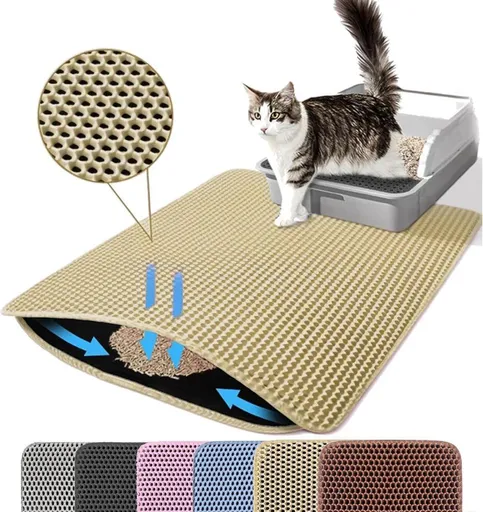 Double EVA Cat Litter Mat, 45x60cm, Beige, Prevents Scattered Sand, Multiple Sizes and Colors Available