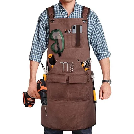 Woodworking Apron for Men, Shop ApronCanvas Work Apron with 9 Tool Pockets, Heavy Duty Wood Working Workshop Bib Apron for Carpenter Woodworker Blacksmith, brown